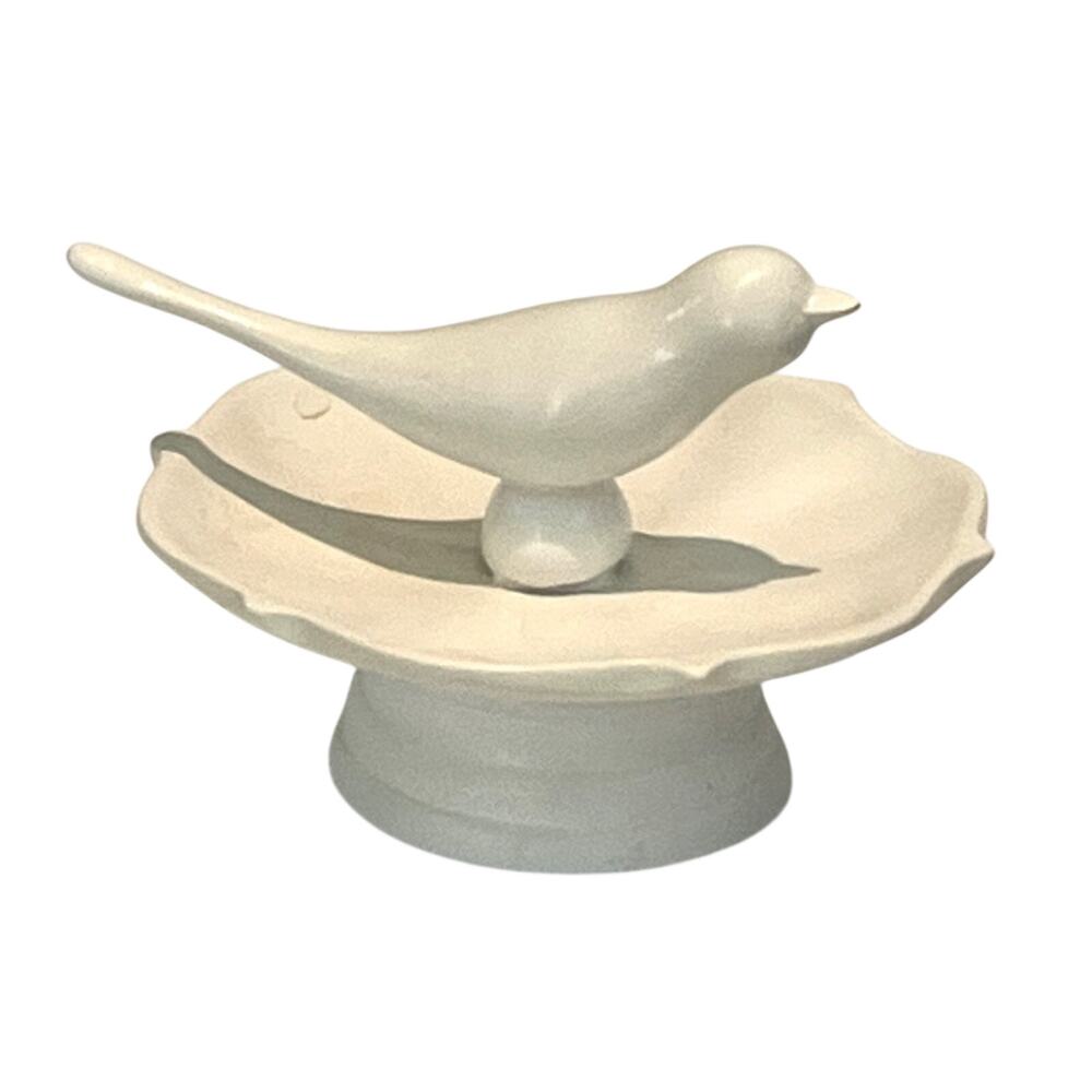 Bird Bath Ring Dish Figurial Trinket Jewelry Soap Tray 4” White Polyresin Vtg